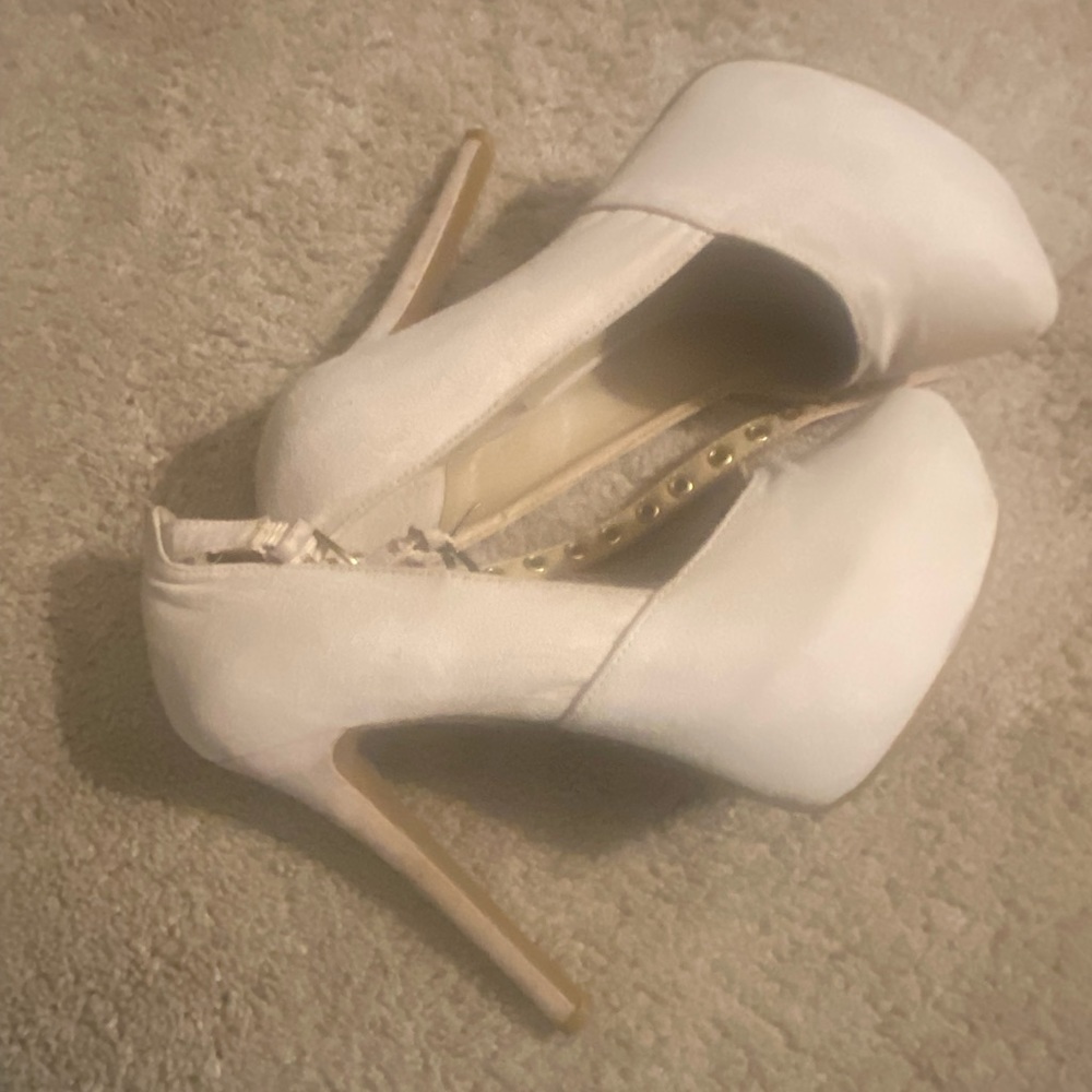 5 inch beige suede soft leather high heels w/ ankle strap sz 8 no slip bottoms